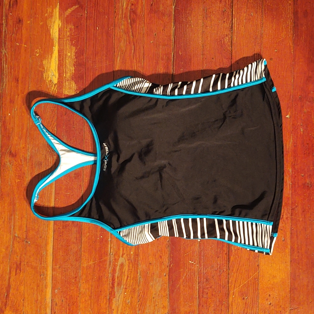 zeroXposur Athletic Black, Blue, and White Stripes Tankini Top Sz 12